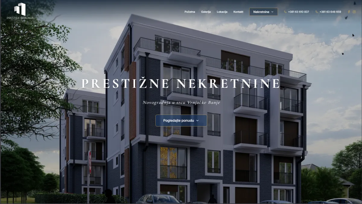 Prestige Gradnja - Primer izrade kompletnog poslovnog web sajta za građevinsku kompaniju - profesionalna izrada sajta Beograd
